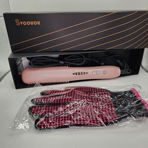 Svcouok Hair Straightener Comb, Ceramic, Pink